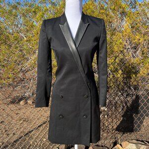 The Kooples Mini Tuxedo Jacket Dress, Wool & Leather, Sz 34/XS, $395 retail
